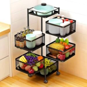 5 Layer (Square) Full Metal Fruit/Vegetable Rack with Wheels